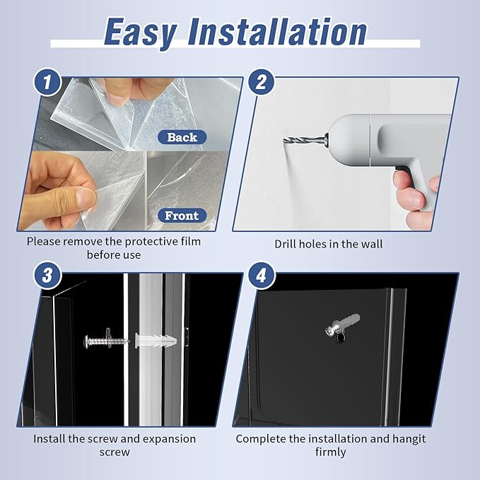 Acrylic Brochure Pamphlet Holder, 3 Magazine Holders and 12 Pamphlet Holders, Wall Mount Display Rack, Trifold Flyer Holder, Literature Organizer for Home, Office, Dual-Tone Clear Front & Black Back