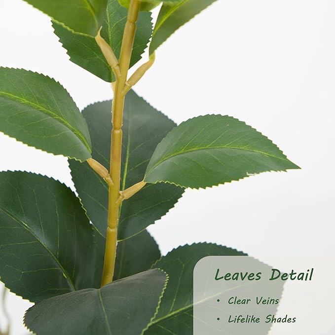 Bellacat 5ft Artificial Camellia Tree with Silk Yellow Flowers, 60in Faux Camellia Plant with Lifelike Trunk, Fake Flower Tree Potted Front Door Plants for Porch Patio Deck Living Room Decor, 2Pack
