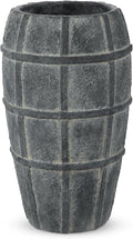Briful Rustic Terracotta Flower Vase for Home Decor 12" Blue Farmhouse Textured Barrel-Style Ceramic Vase Vintage Handcrafted Gridded Design for Faux & Dried Flowers Living Room Table Centerpiece