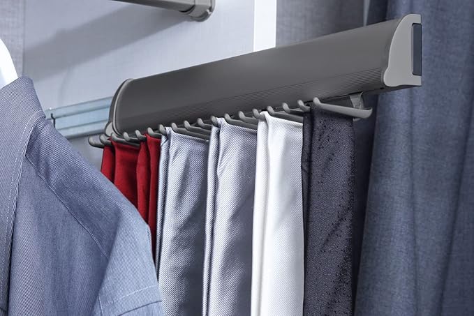 TAG Hardware Designer 15 Hook Full Extension Telescopic Tie Rack Closet Organizer (Slate)