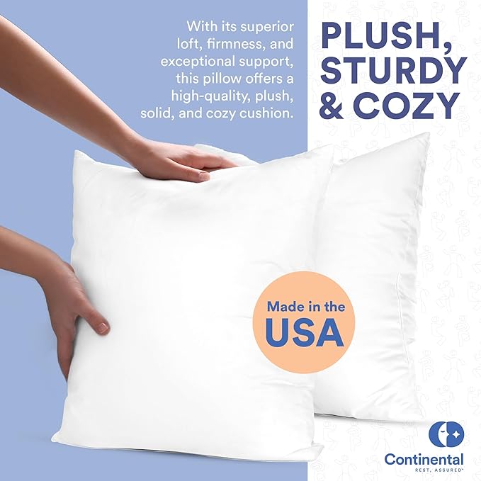Continental Bedding Throw Pillow Inserts - 26x26, 80% White Goose Down & 20% Feather Fill - Soft Decorative Euro Pillows for Couch, Bed, Sofa & Living Room - Luxurious Comfort & Support