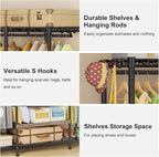 Ulif E3 Heavy Duty Garment Rack, 4 Tiers Freestanding Closet Organizer System with 5 Shelves, Metal Closet Organizer and Storage System for Clothes, Max Load 850lbs, 58.4"W x 15.7"D x 77.3"H, Black