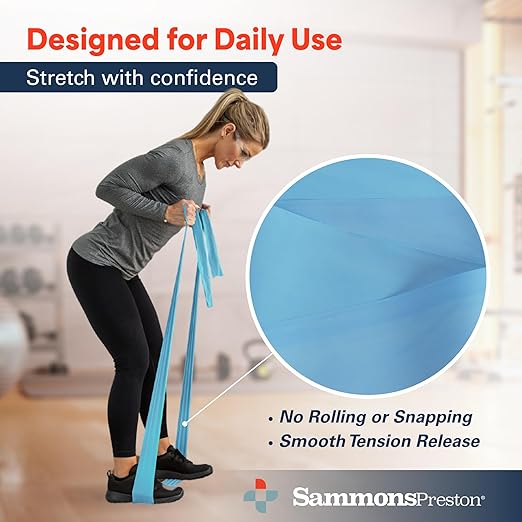 Sammons Preston 5pk Resistance Bands for Working Out, Color‑Coded Non‑Latex Exercise Bands, 5 ft Stretch Bands for Physical Therapy, Workout Bands for Strength, Flexibility & Toning