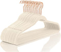 MIZGI Premium Velvet Hangers (50 Pack) Heavy Duty - Non Slip Felt Hangers - Velvet Suit Hanger Ivory - Rose Gold Hooks,Space Saving Clothes Hanger