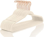 MIZGI Premium Velvet Hangers (50 Pack) Heavy Duty - Non Slip Felt Hangers - Velvet Suit Hanger Ivory - Rose Gold Hooks,Space Saving Clothes Hanger