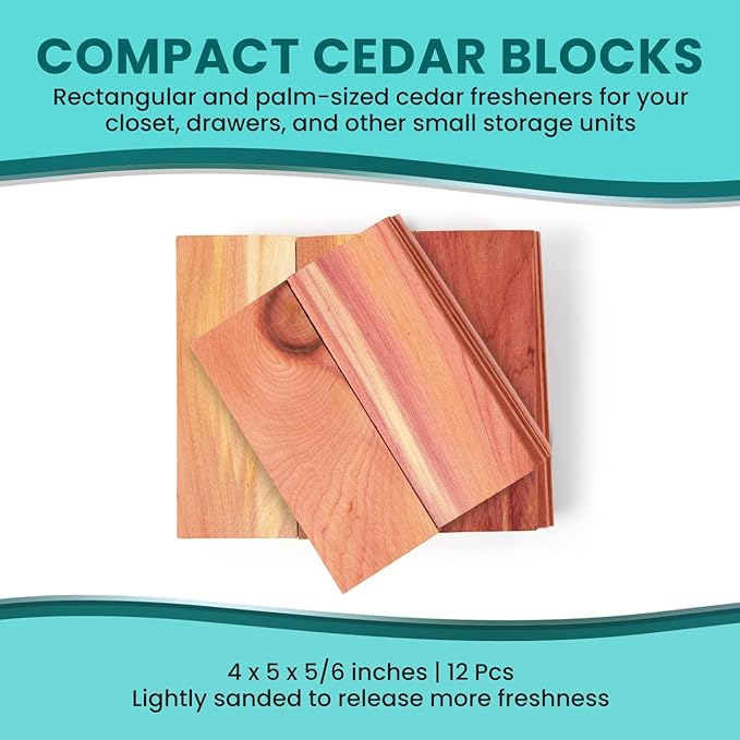 Cedar Blocks for Clothes Storage, Closets and Drawers - All Natural Moth Balls Alternative for Clothes Storage - Moth Repellant and Keep Clothes Smelling Fresh - 12 Pack