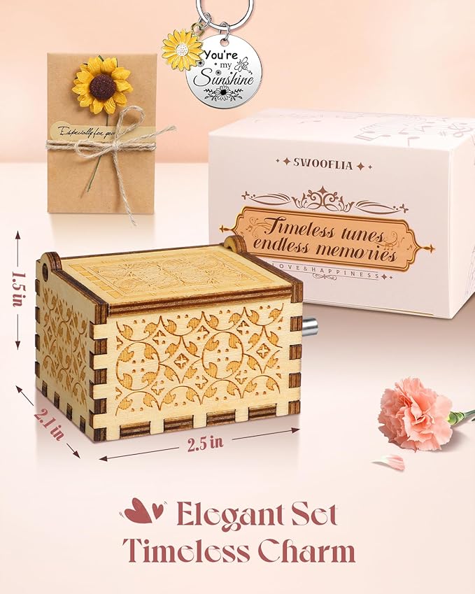 Swooflia Mother's Day Wooden Music Box for Jesus - Hand Crank Engraved Musical Box Vintage Mechanism Personalized Gifts for Mom Aunt Daughter Niece Granddaughter Grandma Friend On Birthday