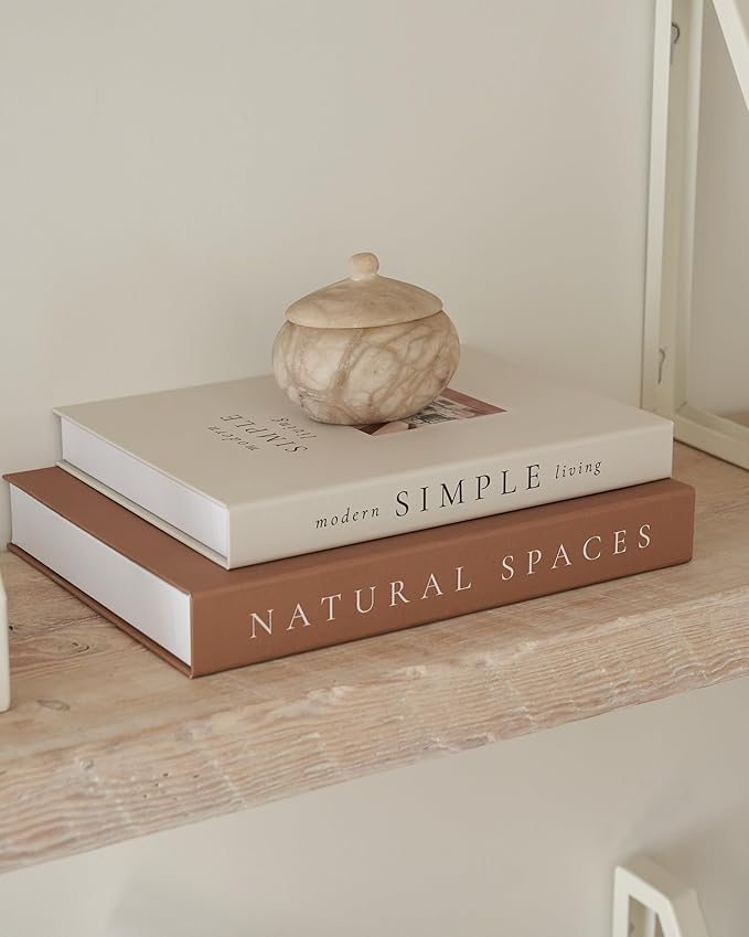 Beautiful Decorative Books - Set of 2 Boxes Enhance Your Coffee Table, Bookshelf or Mantel Shelf Decor - Aesthetic Fake/Faux Books for Modern Home Decoration, Photo Storage and as a Keepsake Box