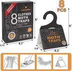 8 Pack Clothes Moth Traps with Natural Pheromones, Clothing Moth Hanging Glue Trap, Sticky Boards for Closets Moths