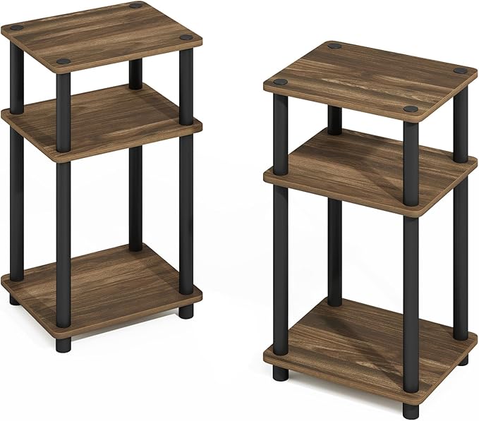 Furinno Turn-N-Tube Storage Shelves, Stackable Standing Shelf, Open Corner Shelf, for Organization and Storage, Living Room, Garage, Home Office, Columbia Walnut