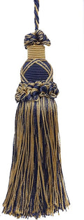 DÉCOPRO 5 1/2" (14cm) Key Tassel 4" (10cm) Loop with Criss Cross Design (Style# KTIC) Nautical Gold Multicolor #1152 (Light Gold Yellow Gold Navy Blue) Individually Sold