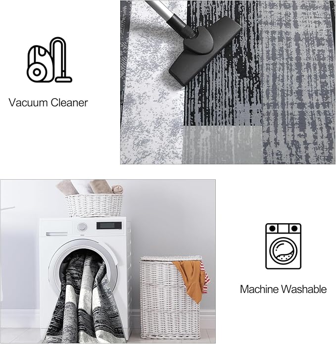 FlyDOIT Modern Geometric Patchwork Area Rug, 2x6 Grey Runner Rugs for Living Room, Rockwood Collection Indoor Rugs for Bedroom, Throw Carpet Floor Decor for Entryway Dining Room Office Nursery