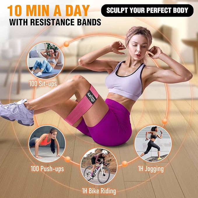 Fabric Resistance Bands for Working Out - Exercise Bands for Women and Men, Booty Bands for Legs and Glute, Yoga, Pilates, Rehab, Fitness and Home Workout