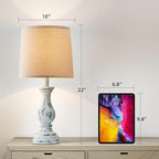 Seealle Farmhouse Table Lamps Set of 2 - Rustic Lamp for Bedroom Living Room, 22" Boho Bedside Lamps for Night Stands End Table Office Desk Lamp Nightstand Clearance with Linen Shades(Washed Blue)