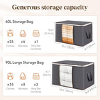 Lifewit 10 Pack 60L Clothes Storage Bins with Lids, Foldable Blanket Storage Bags with Zippers, Clear Window and Reinforced Handles, Closet and Organization for Clothing, Sweater, Comforter, Bedding