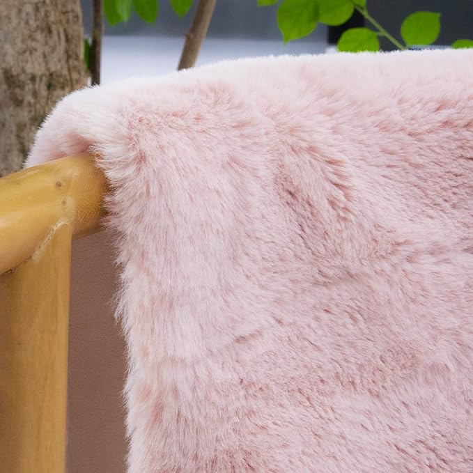Pink Boho Round Rugs 8ft Large Fluffy Machine Washable Fuzzy Fur Area Rugs for Living Room Plush Circle Sheepskin Rugs for Bedroom Nursery Rug