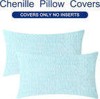 CaliTime Throw Pillow Covers Decorative 16 X 26 Inches Pack of 2 Cozy Chenille Cushion Cases for Couch Sofa Bed Living Room Home Light Blue Grey