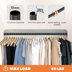 Closet Rod 30-63 Inches, Adjustable Heavy Duty Metal Black Closet Rods for Hanging Clothes 1.3 Inches Diameter for Wardrobes Laundry