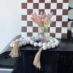 OMISHE 76" Long Extra Large Wood Bead Garland with 1.6" Diameter Wooden Beads and Tassels, Rustic Farmhouse Country Decorative Beads for Home Tiered Tray Decor, Rustic White