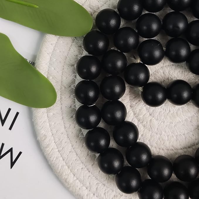 Meplait 39in Wood Bead Garland Farmhouse with Tassels,Versatile Prayer Beads Boho Chic Wall Hanging Home Decor (Black)