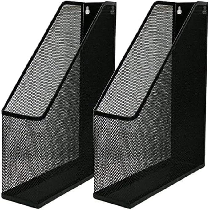 YBM HOME Steel Mesh Wall Magazine File Holder for Home & Office Organization, Serves as a Magazine Rack, Desk Organizer, Letter and Mail Bin, Holds Up to 20 Magazines - 2-Pack Black, 1101-2