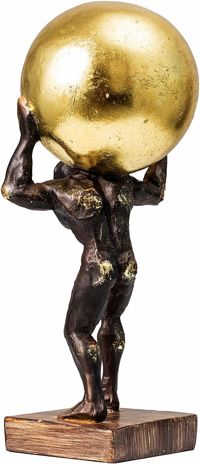 Lukitas Atlas Holding Up World Statue and Sculpture, Struggler Figurine Decor, Ball Lifting Sculpture, Creative Ornament for Office Living Room, Resin 13''