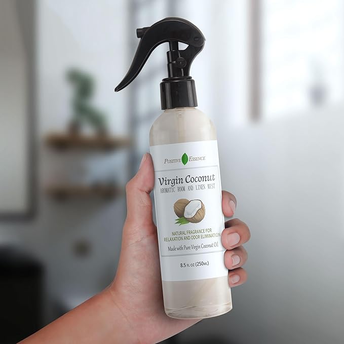 Virgin Coconut Linen and Room Spray, Natural Aromatic Mist Made with Pure Virgin Coconut Oil, Relax Your Body & Mind, Perfect as a Bathroom Air Freshener Odor Eliminator