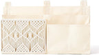 Mkono Bedside Caddy Hanging Organizer, Bunk Woven 7 Pockets Bed Storage Bag Boho Remote Magazine Books Holder with Macrame for Loft Bed College Dorm Bedroom Baby Bed Rails, Ivory
