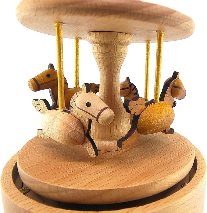 Mini Carousel Music Box, Palm Sized Carousel Music Box, Small Wooden Mechanical Music Box, for Friend Mother Grandmother