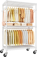 P1 Rolling Clothes Rack Heavy Duty, Metal Closet Clothing Rack with Lockable Wheels, Portable Wardrobe Closet for Hanging Clothes, 35.5" W x 15.7" D x 80.5" H, Hold 500lbs, White