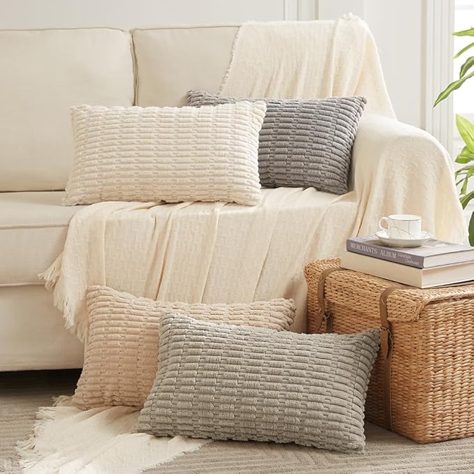 Fancy Homi 4 Packs Decorative Throw Pillow Covers for Living Room Couch Bed, Modern Farmhouse Boho Home Décor Accent Cushion Case, 20" x 12", Taupe