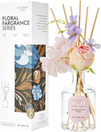 Chloefu Lan Premium Reéd Diffuser Set with Pink & Purple Flowers Reéd Diffuser Sticks Sandalwood Rose | 6.7oz Scent Fragrance Oil Diffuser for Bedroom Bathroom Home Shelf Décor