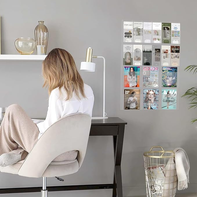 Acrylic Brochure Pamphlet Holder, 6 Magazine Holders and 12 Pamphlet Holders, Clear Brochure Display Holder Wall Mount, Trifold Flyer Rack, Literature Storage Rack for Home, Offices, Waiting Room
