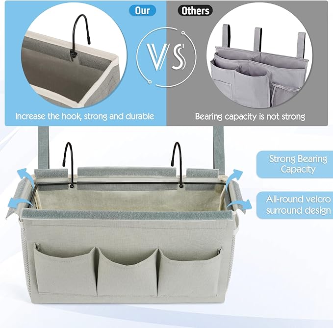 Bedside Storage Caddy/Bedside Hanging Storage Bag for Headboards Bunk Beds Dorm Rooms Book Phone Magazine Holder (New Grey)