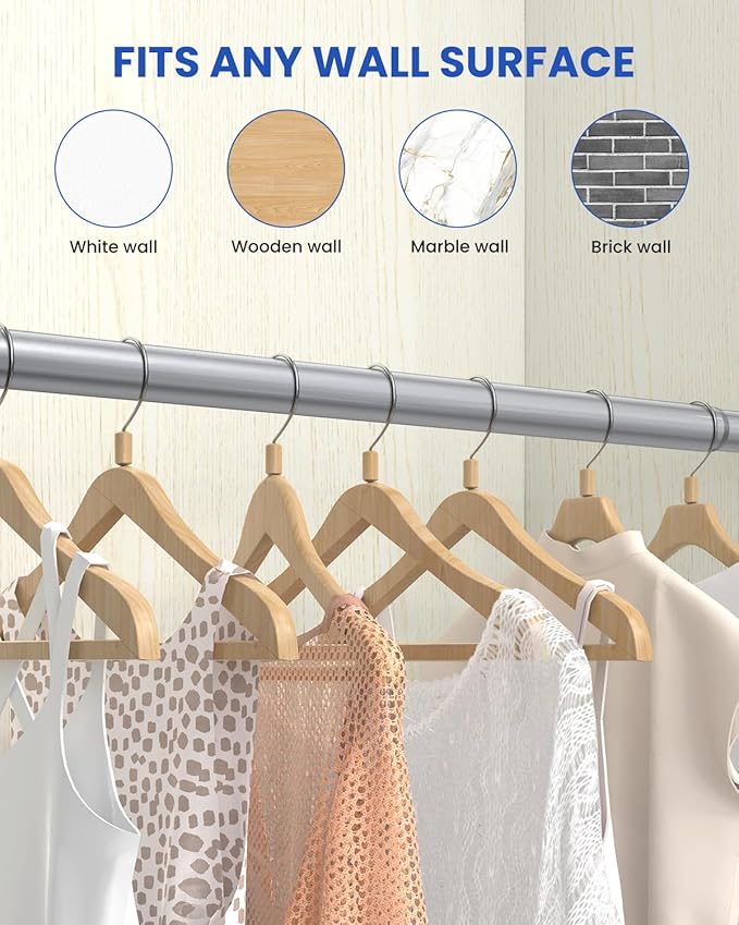 Closet Rods for Hanging Clothes, 17 to 84 Inches Stepless Adjustable Metal Closet Rod, 1.3 Inches Heavy Duty Clothes Hanging Rod for Closet Wardrobes Laundry RV, Silver