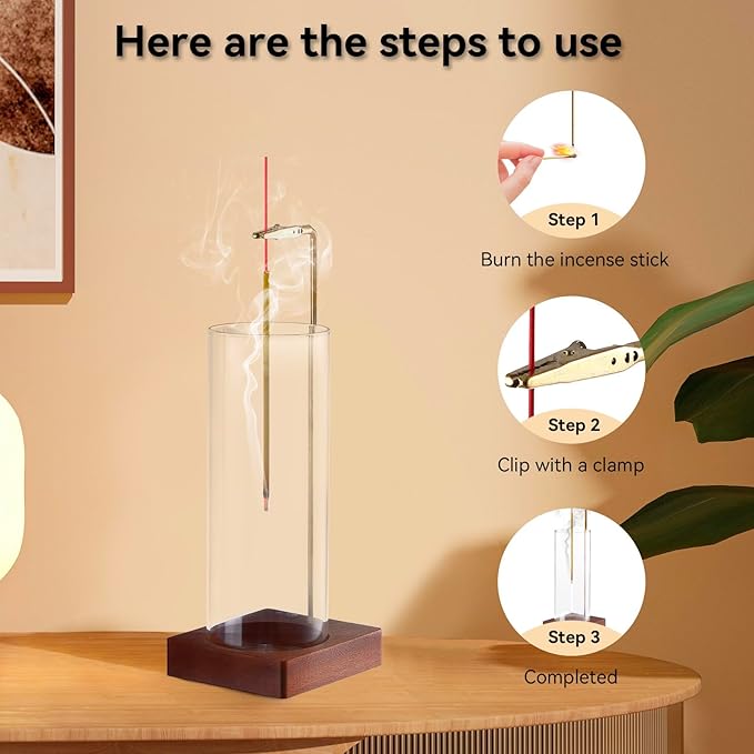 1 Pack Incense Holder for Sticks, Insence-Stick Holder Ash Catcher with Removable Glass [Anti-Ash Flying], Mess-Free Incense Burner Holder, Perfect for Meditation Yoga Relaxation, Home Decor