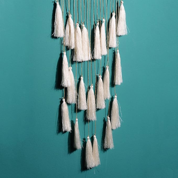 Artilady Macrame Dream Catchers for Bedroom - Tassel Wall Hanging Handmade Dreamcatchers Home Decor with Tassel Feather Ornament Craft Blessing Gift (Beige)