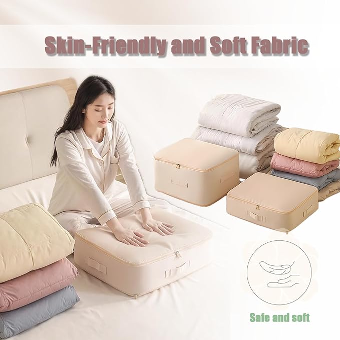 Space Saving Self Compression Organizer, 2025 New Ultra Space Saving Self Compression Organizer, Heavy Duty Moving Bags, Storage Tote for Space Saving (Beige, Large)
