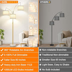 Dimmable Floor Lamp - 3 Lights Gold Arc Floor Lamps for Living Room, 1000LM Modern Tall Standing Lamp with White Shade&Marble Base, Mid Century Tree Floor Lamp for Bedroom Office, 3 LED Bulbs Included