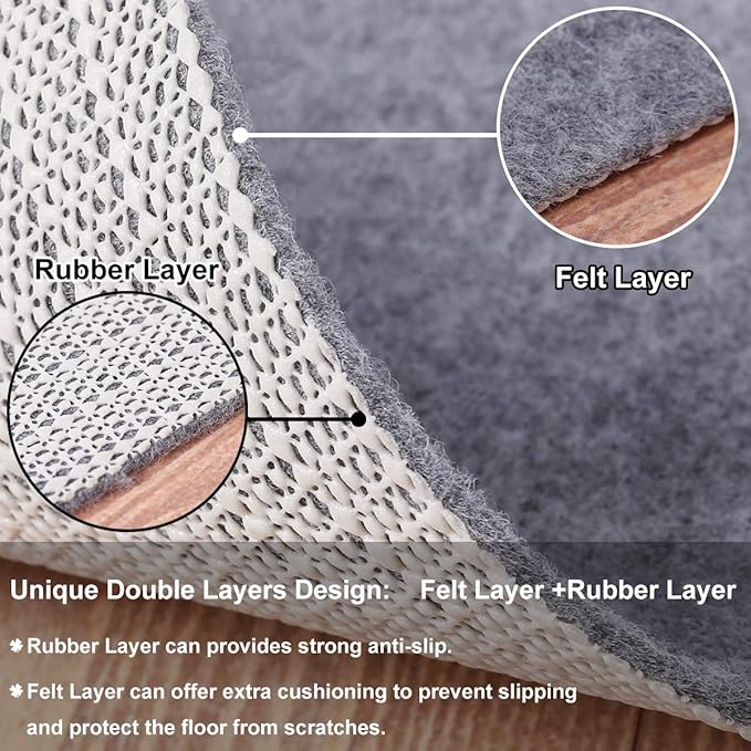 Non Slip Rug Pad Grippers - 2x3 Ft, 1/8" Thick, (Felt + Rubber) Double Layers Area Carpet Mat Tap, Provides Protection and Cushioning for Hardwood or Tile Floors