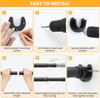 2 Pack Closet Rods for Hanging Clothes, 17-98 Inch No-Cut Stepless Adjustable Closet Rod, 1.3 Inch Heavy Duty Metal Closet Hanging Rod with Brackets, Black Closet Bar for Closet, Laundry Room, RV
