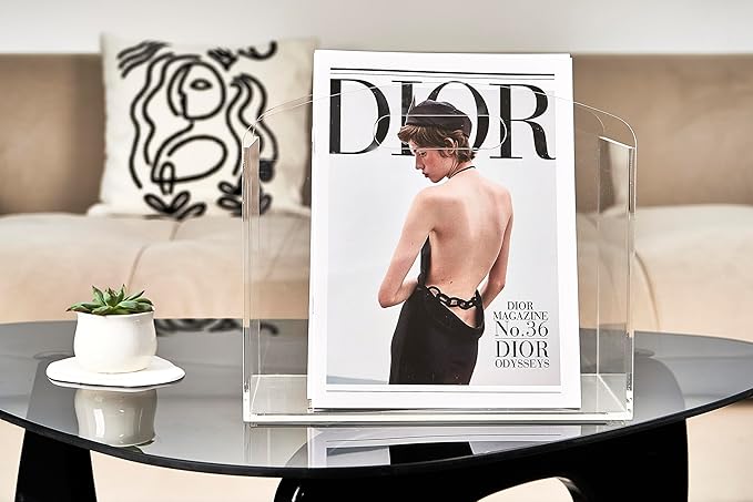 Magazine Rack - Clear Acrylic Magazine Holder, Acrylic Newspaper Stand Organizer with handles, Modern Lucite Magazine and Book Basket Box for Bathroom, Bedroom, Living Room and Office