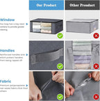 HomeHacks Storage 8-Pack Clothes Organizer Storage Bags Foldable Storage Box with Large Clear Window Sturdy Handles for Closet, Dorm, Pillows, Bedding, Clothes, Blankets, 35L, Grey