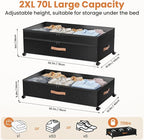 Under Bed Storage with Wheels, 72L XXL Under the Bed Storage Containers Large, 10‘’ Tall Adjustable Storage for Underbed with Lids, Rolling for Shoes, Clothes, Blankets, Black