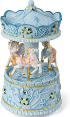 Elegant Blue Carousel Music Box,Handcrafted Rotating Horses & Floral Details Musical Figurine, for Birthdays,Christmas,Valentine's Day,Birthday,Home Décor,Plays You are My Sunshine Tune