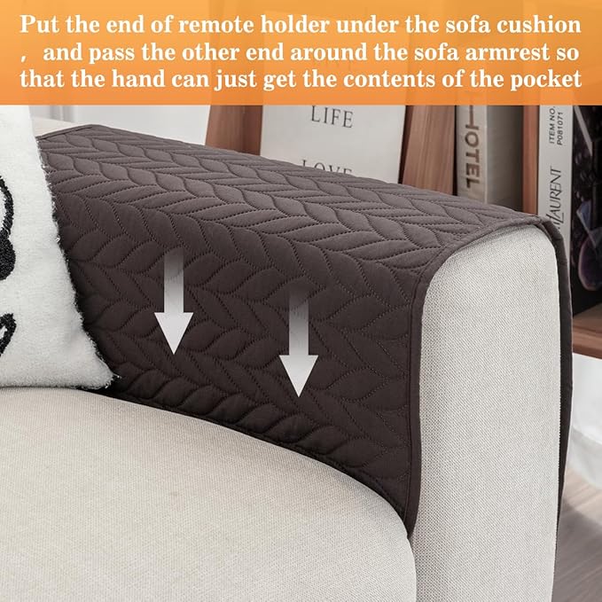 Sofa Armrest Organizer Arm Chair Caddy for Recliner, Remote Control Holder for Recliner, Non-Slip Armchair Caddy with 6 Pockets Storage for Magazine, Chocolate
