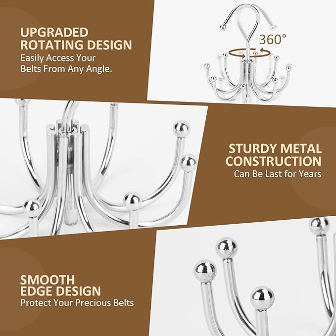 ZEDODIER Belt Hanger, 2 Pack Belt Rack Closet Accessories Organizer, Maximum 24 Storage Capacity, Hanging Holder Storage Hook for Belt, Bra, Tank Top, Tie, Scarf, Purse