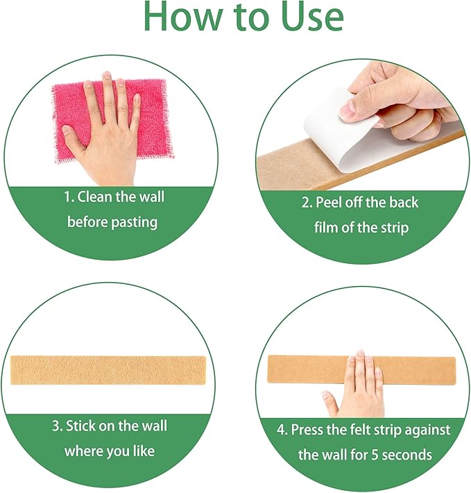 Cork Board for Walls - 8 Pack Felt Pin Board Bar Strips - Self-Adhesive Lightweight Bulletin Board - Cork Board for Office with 40 Push Pins No Damage for Wall (Violet)