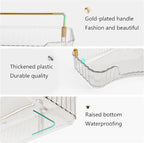 YCIA&DONE Corner Bathroom Counter Organizer, Makeup Organizer for Vanity, Skincare Cosmetic Perfume Tray, Corner Countertop Shelf Rack Storage for Bathroom Kitchen 1 Tier (Clear White)