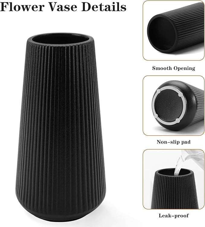 Black Ceramic Vase, GUKJOB Cute Flower Vase for Pampas Grass, Home, Living Room, Dining Table, Farmhouse, Office Decor, Bedroom, Table, and Kitchen Shelf (XL Black)